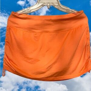 Zella Skort Women Large (L) Neon Orange Ruched Sides Elastic Waist Shorts